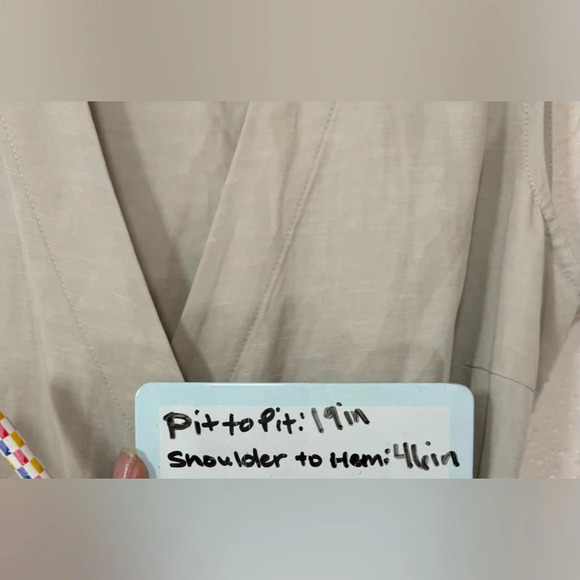 J. McLaughlin Linen Blend Natural Collared Sleeveless Wrap Dress Women’s Medium - Picture 13 of 14